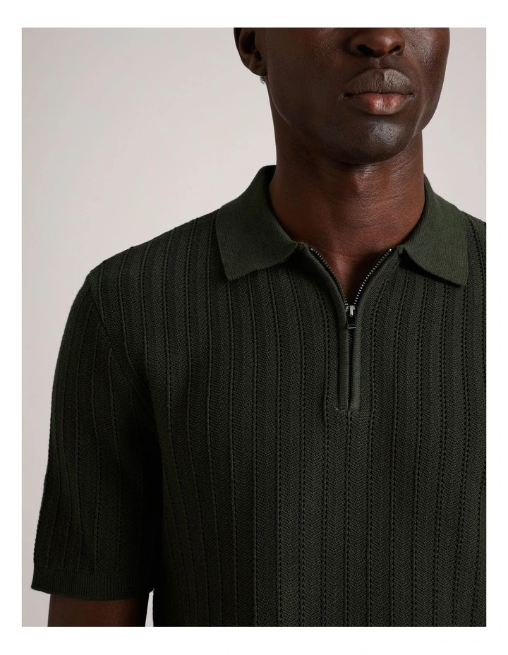 Dalton Textured Zipper Polo in Khaki image 3