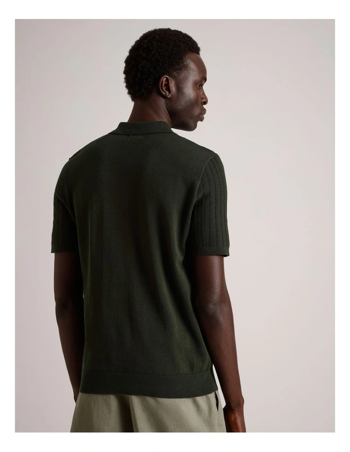 Dalton Textured Zipper Polo in Khaki image 5