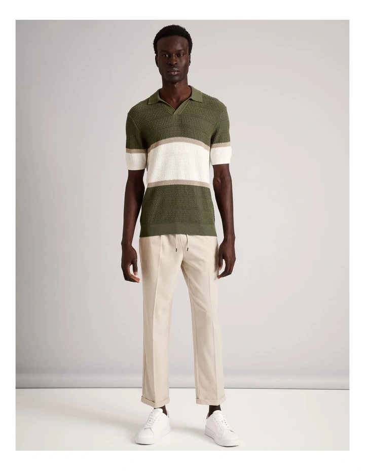 Alex Engineered Stripe Knit Polo in Khaki image 2
