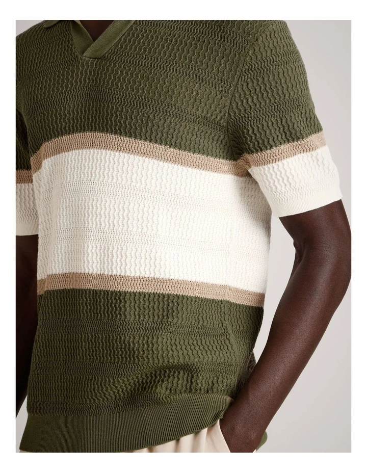 Alex Engineered Stripe Knit Polo in Khaki image 4