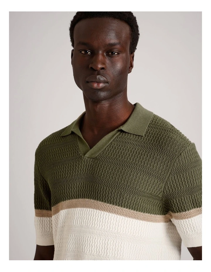 Alex Engineered Stripe Knit Polo in Khaki image 5