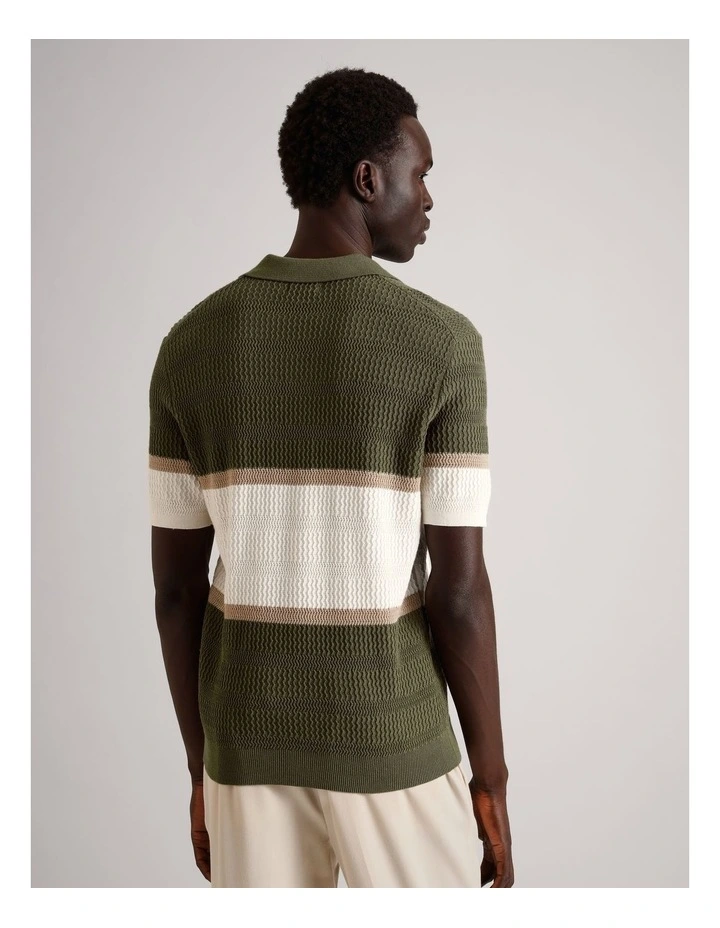 Alex Engineered Stripe Knit Polo in Khaki image 6