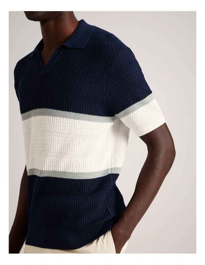 Alex Engineered Stripe Knit Polo in Navy image 2