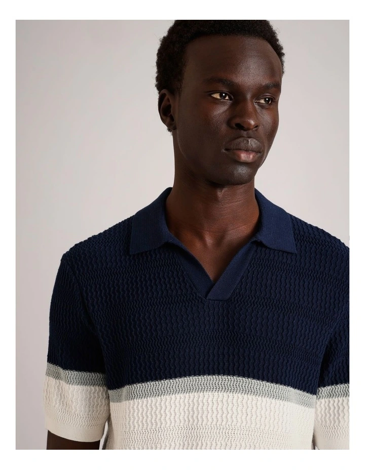 Alex Engineered Stripe Knit Polo in Navy image 4