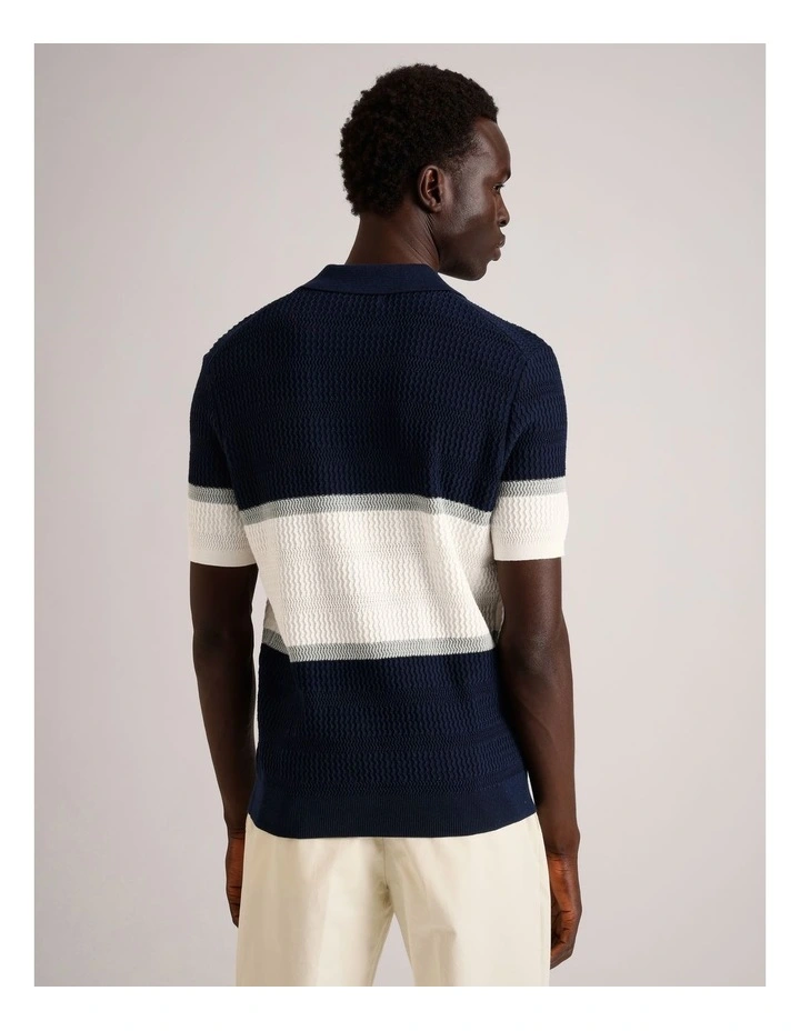 Alex Engineered Stripe Knit Polo in Navy image 5