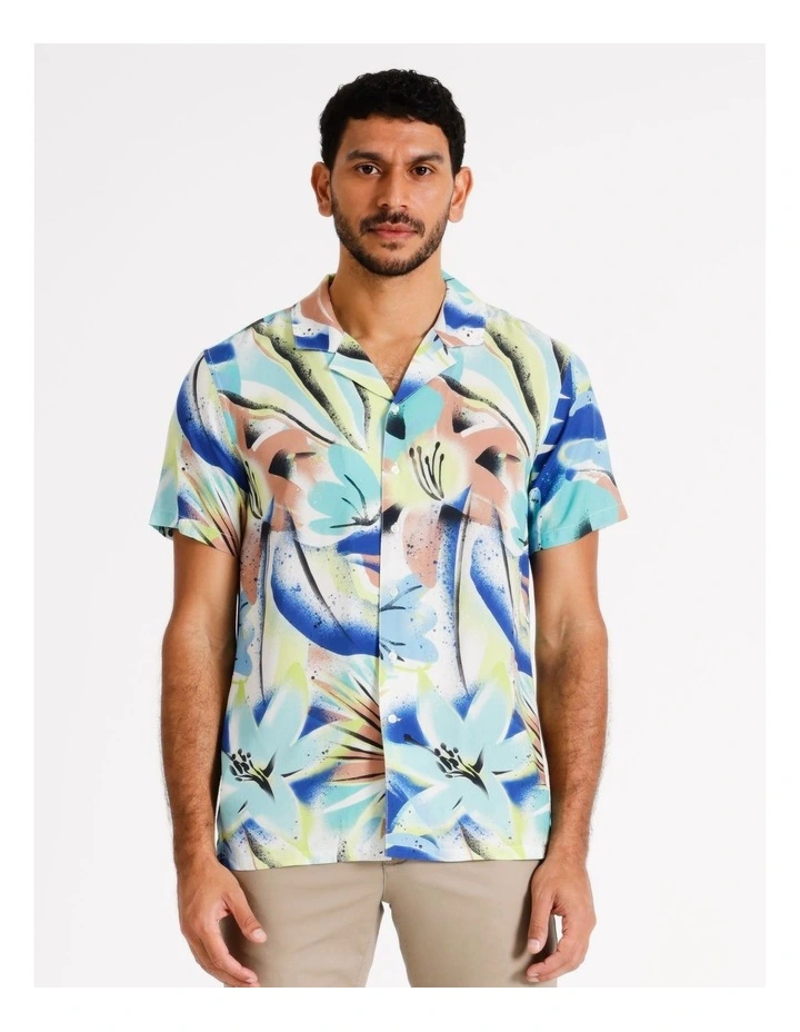 Nixon Abstract Print Short Sleeve Viscose Shirt in Multicolour image 1