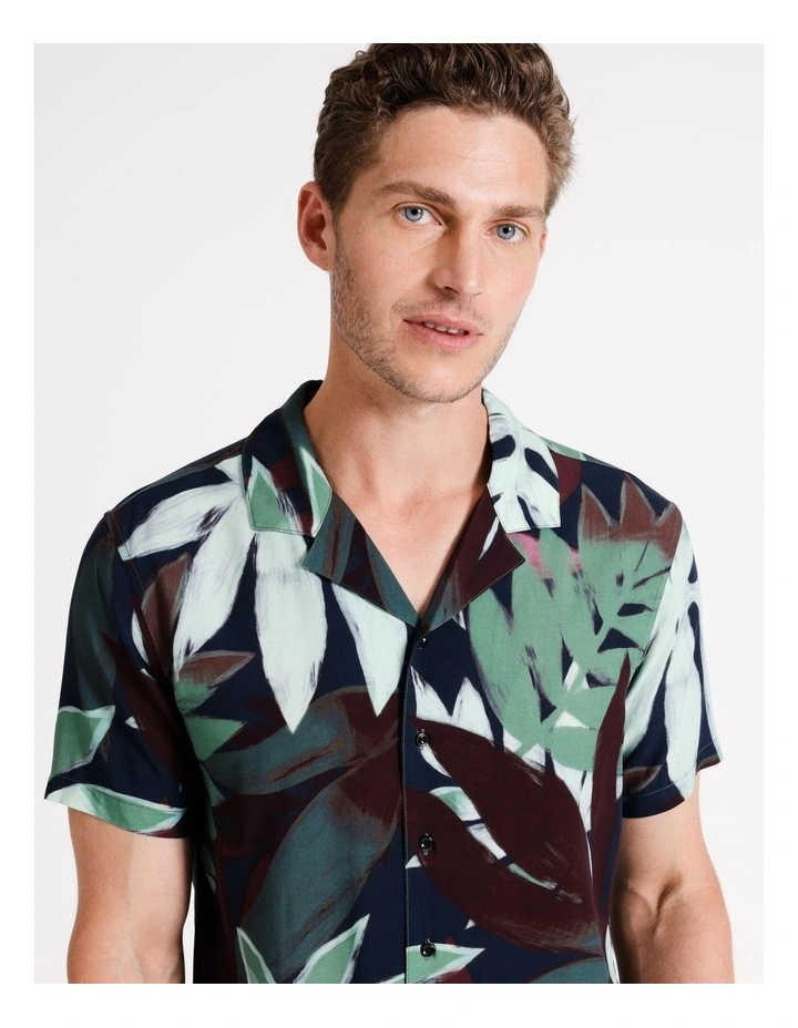 Eric Abstract Print Short Sleeve Viscose Shirt in Multicolour image 3