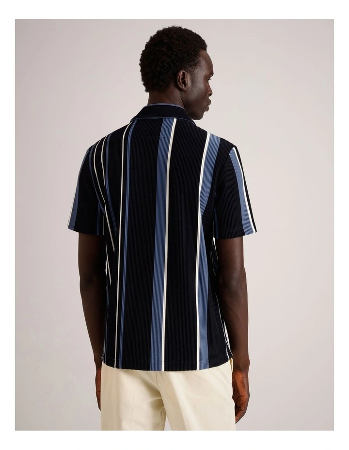 Liam Ribbed Stripe Resort Collar Short Sleeve Shirt in Navy image 5