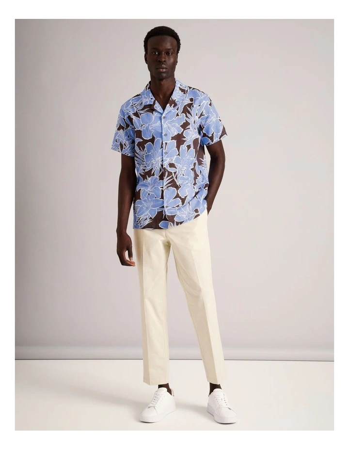 Ollie Floral Print Short Sleeve Linen Blend Shirt in Brown image 2
