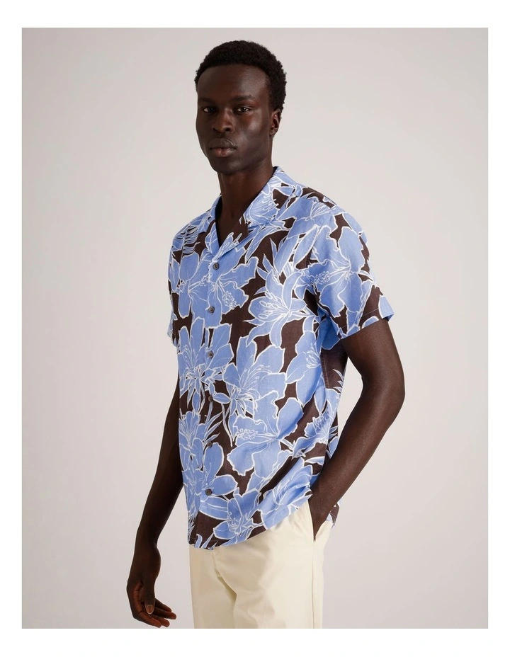 Ollie Floral Print Short Sleeve Linen Blend Shirt in Brown image 5