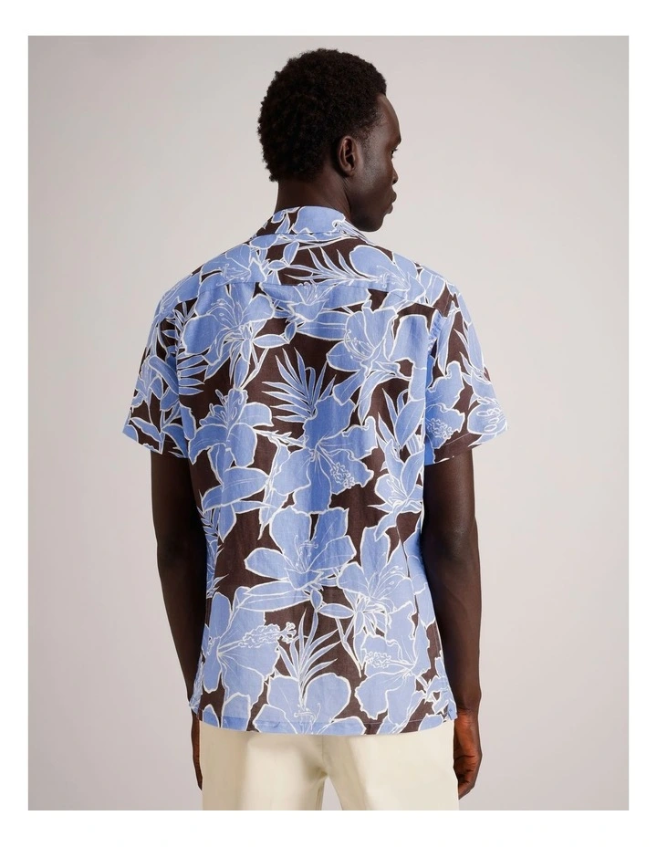 Ollie Floral Print Short Sleeve Linen Blend Shirt in Brown image 6
