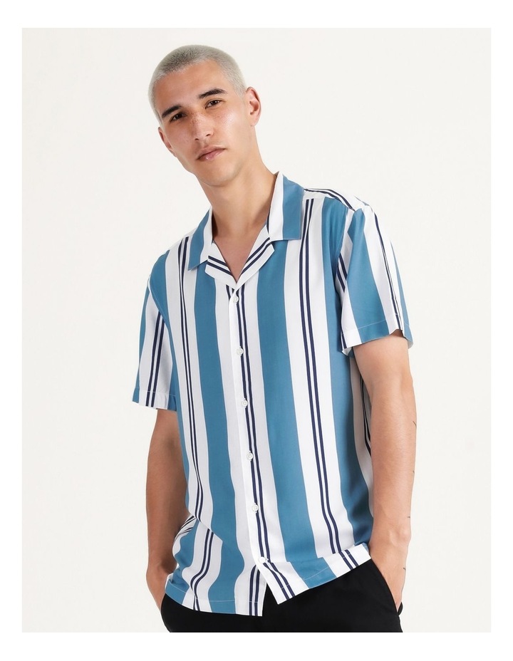 Stanley Stripe Short Sleeve Viscose Shirt Blue