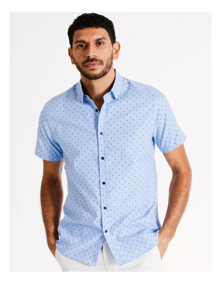 Malakai Geo Print Short Sleeve Relaxed Shirt in Blue image 4