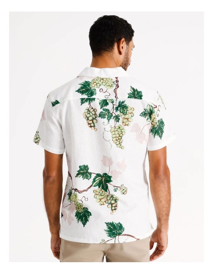 Bordeaux Abstract Print Short Sleeve Linen Blend Shirt in White image 5