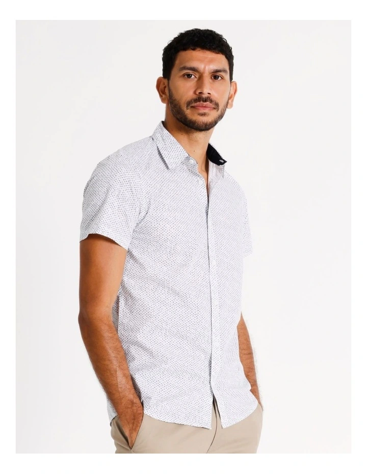 Archie Geo Print Short Sleeve Slim Fit Shirt in Blue image 4