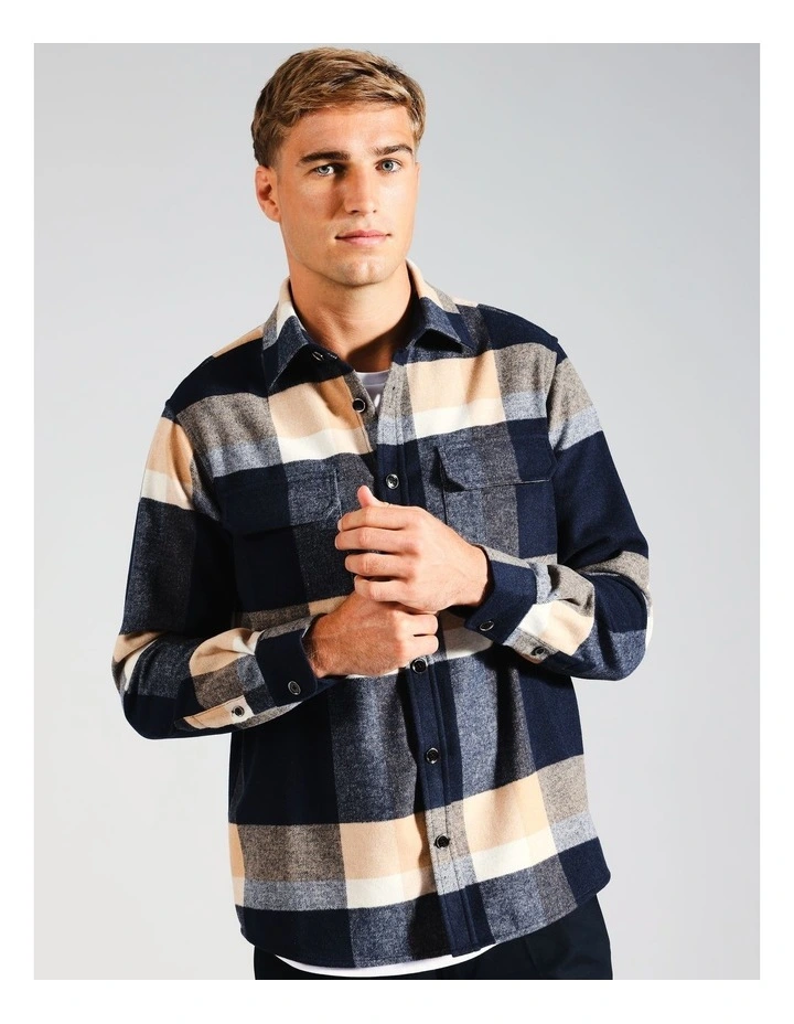 Caleb Check Long Sleeve Overshirt in Tobacco image 3