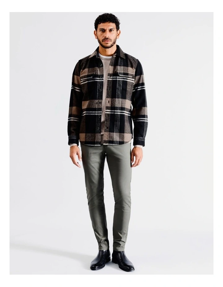Alfie Check Long Sleeve Overshirt in Brown image 1