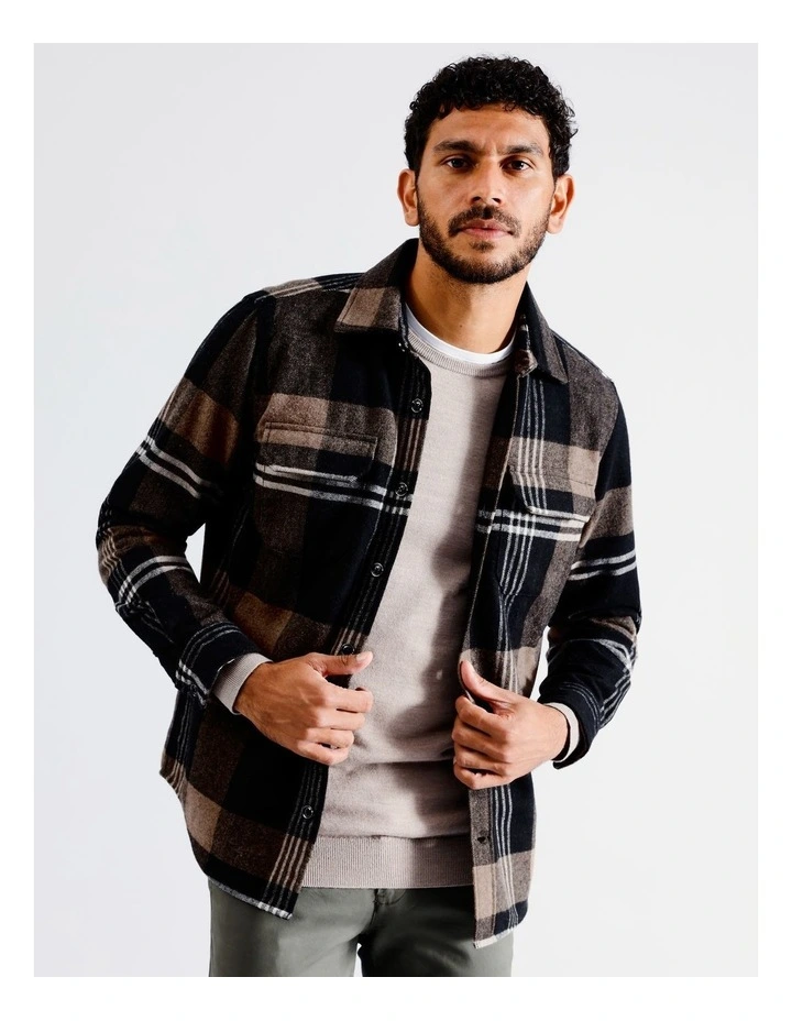 Alfie Check Long Sleeve Overshirt in Brown image 2