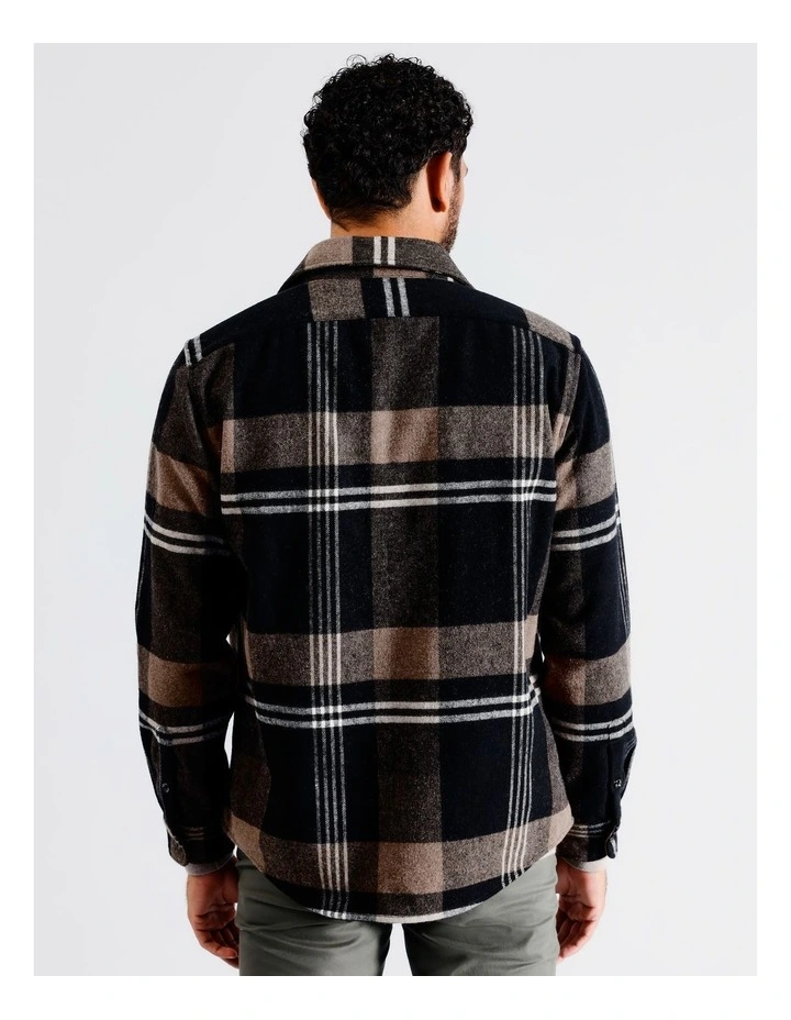 Alfie Check Long Sleeve Overshirt in Brown image 4