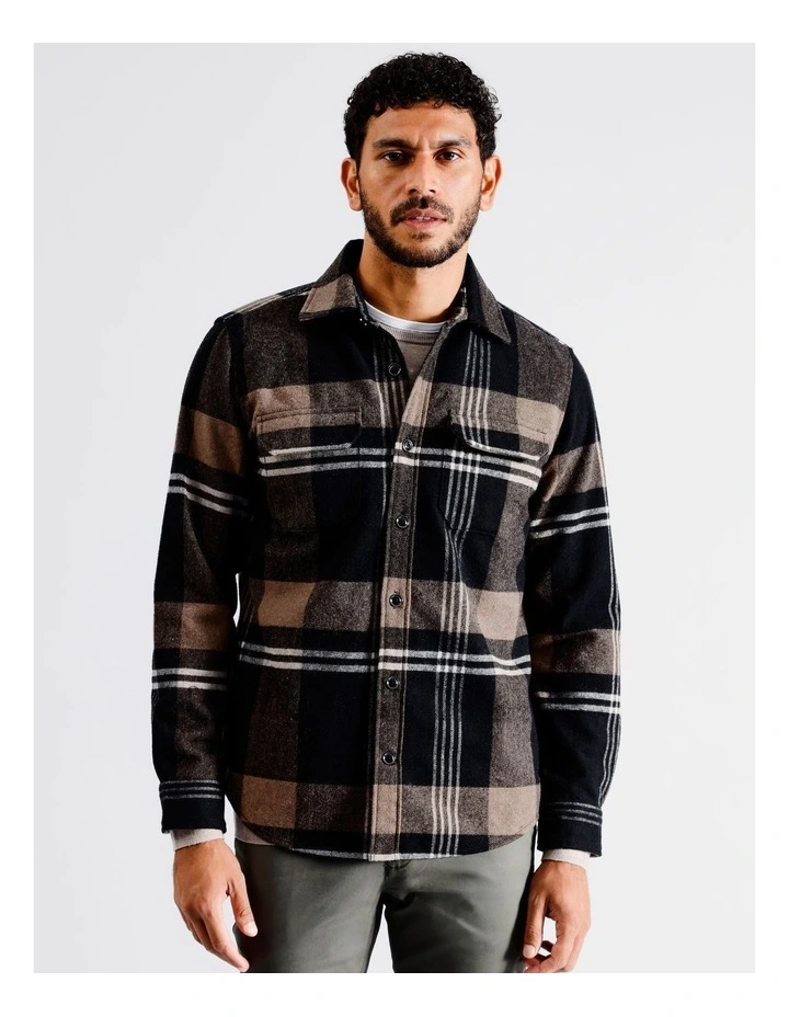 Alfie Check Long Sleeve Overshirt in Brown image 5