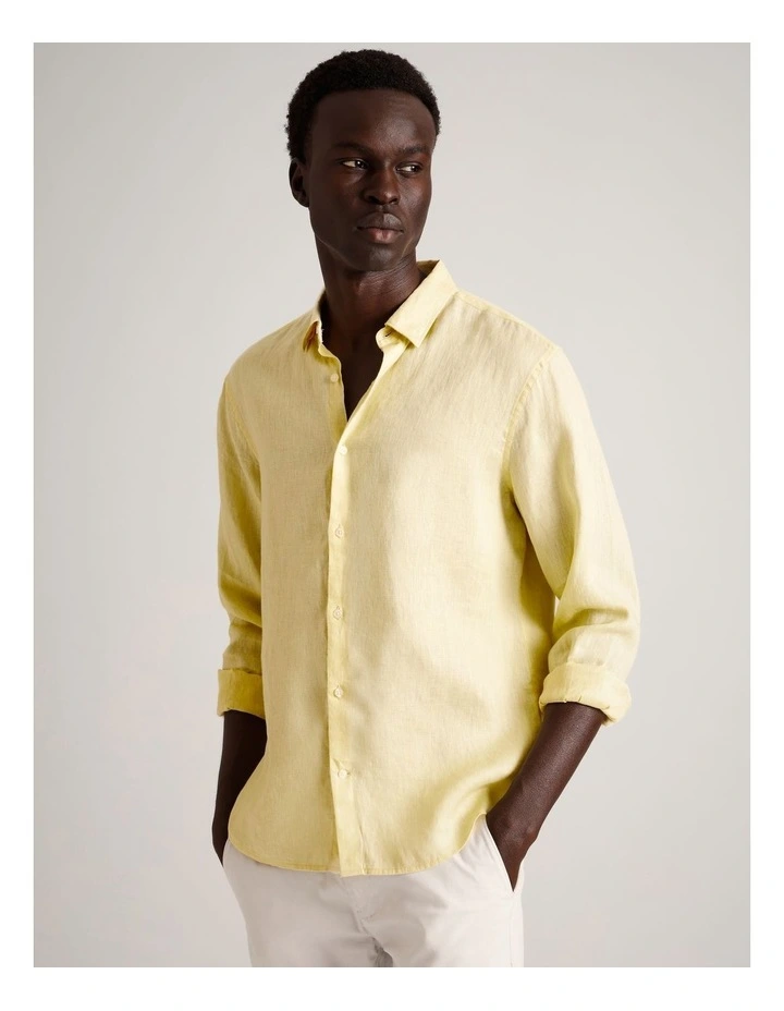Leo Linen Long Sleeve Relaxed Shirt in Lemon image 1