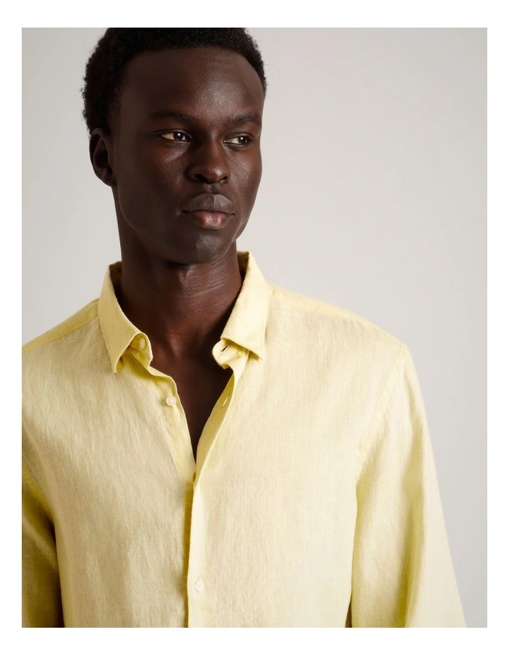 Leo Linen Long Sleeve Relaxed Shirt in Lemon image 2