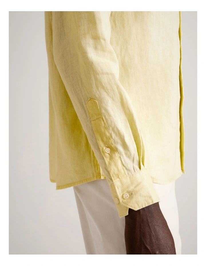Leo Linen Long Sleeve Relaxed Shirt in Lemon image 3