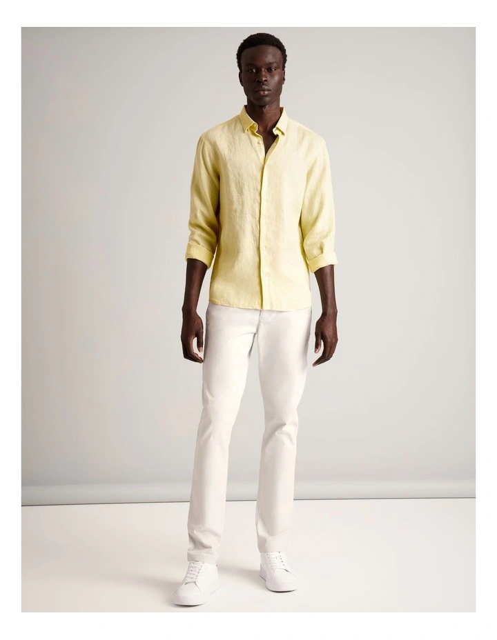 Leo Linen Long Sleeve Relaxed Shirt in Lemon image 4