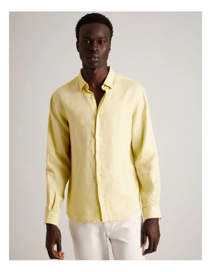 Leo Linen Long Sleeve Relaxed Shirt in Lemon image 5
