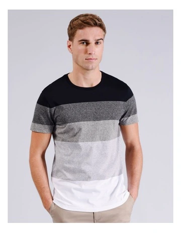 Crew Neck Colour Block Stripe T-Shirt in Grey