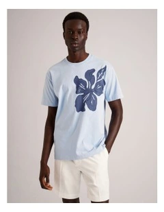 Carson Embroidered Print Short Sleeve T-Shirt in Light Blue