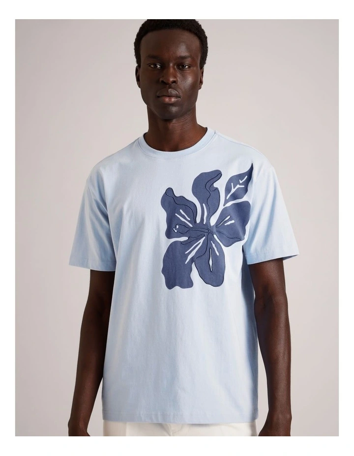 Carson Embroidered Print Short Sleeve T-Shirt in Light Blue image 4