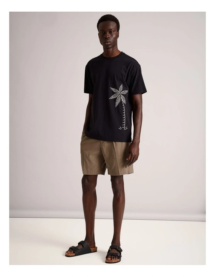 Leon Embroidered Print Short Sleeve T-Shirt in Black image 3
