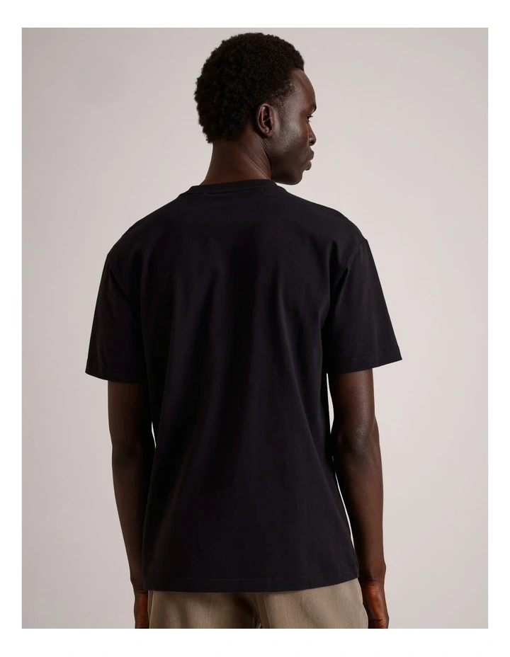 Leon Embroidered Print Short Sleeve T-Shirt in Black image 5