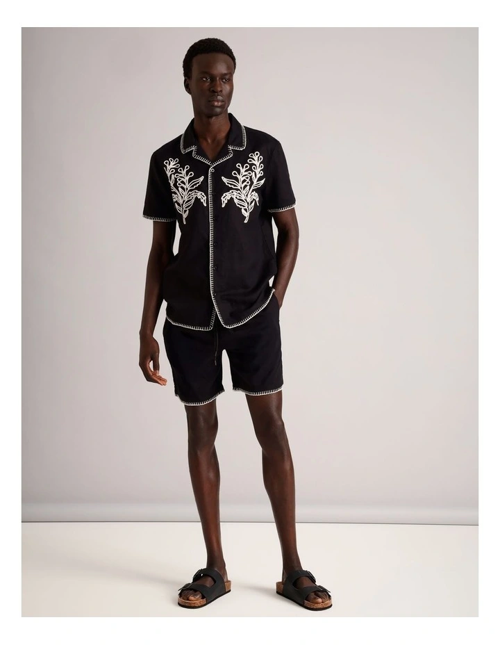 Alfie Embriodered Linen Short in Black image 2