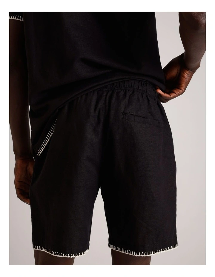 Alfie Embriodered Linen Short in Black image 5