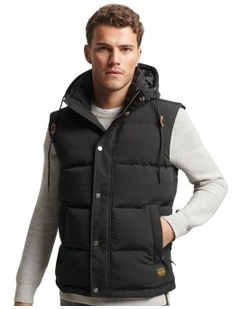 Everest Hooded Puffer Gilet in Jet Black
