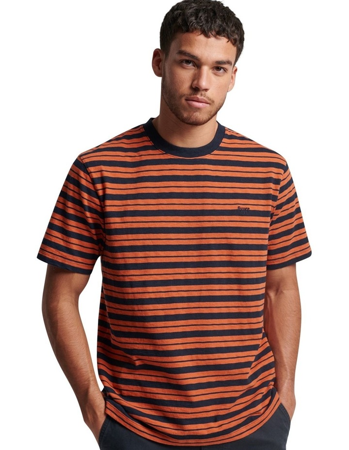Textured Stripe T-Shirt in Terracotta/Navy