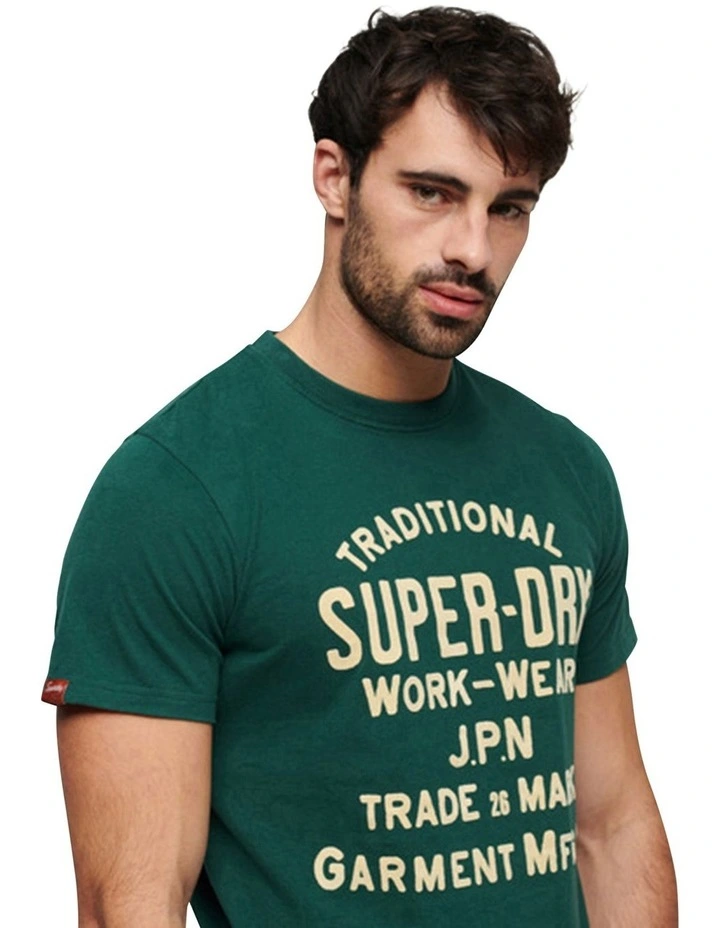 Workwear Flock Graphic T-Shirt in Bengreen Marl image 2