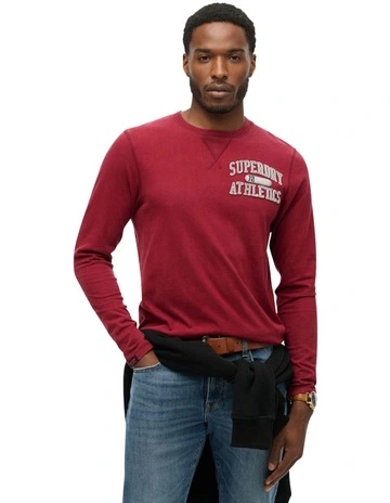 Vintage Athletic Chest Long Sleeve Tee in Rich Burgundy