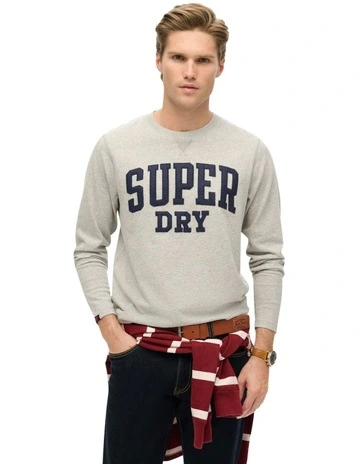 Vintage Athletic Long Sleeve Top in Light Grey Marl