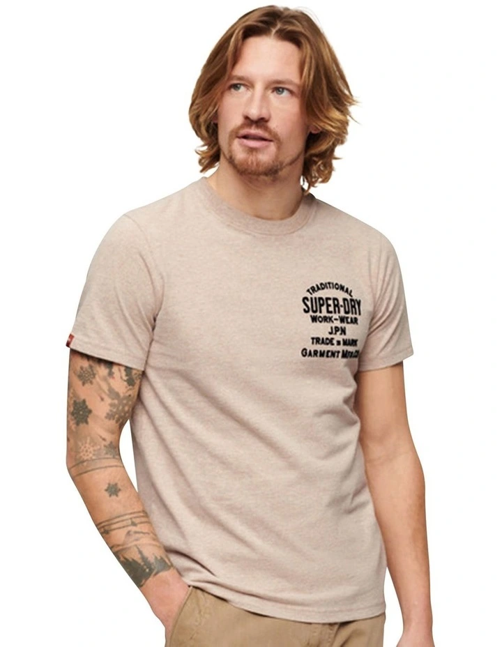 Superdry Workwear Flock Graphic Tshirt in Lavin Beige Marle MYER