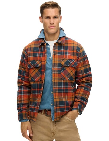 Surplus Check Quilt Overshirt in Navy Gold