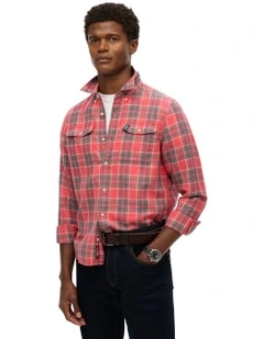 Merchant Linen Check Shirt in Red