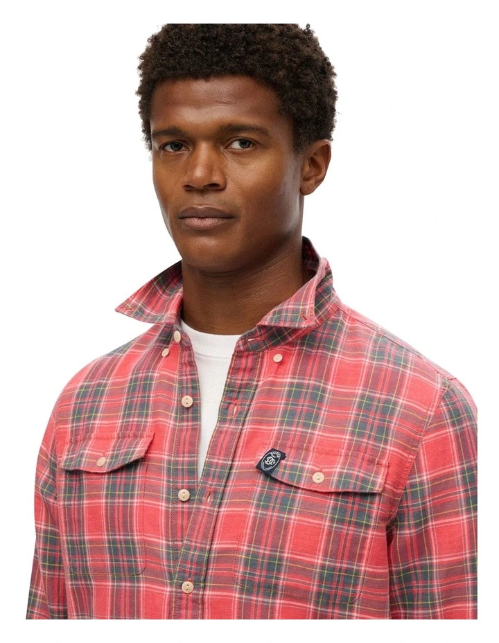 Merchant Linen Check Shirt in Red image 3