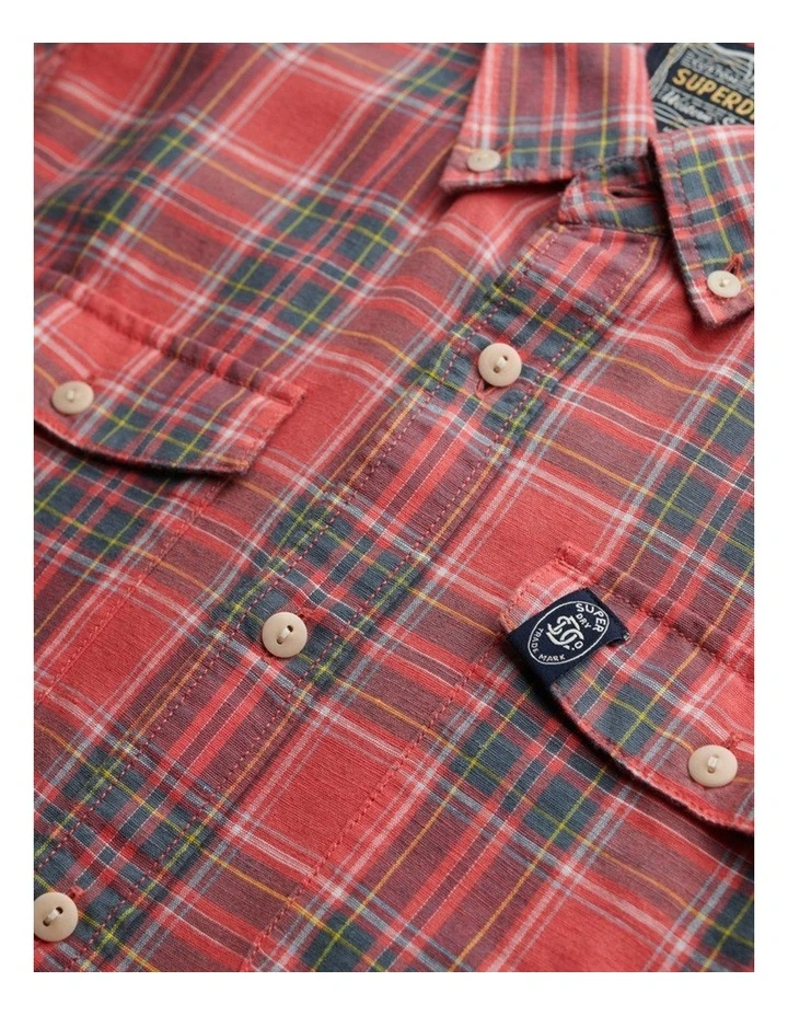 Merchant Linen Check Shirt in Red image 5