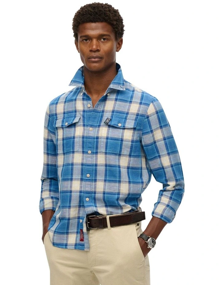 Merchant Linen Check Shirt in Blue image 1