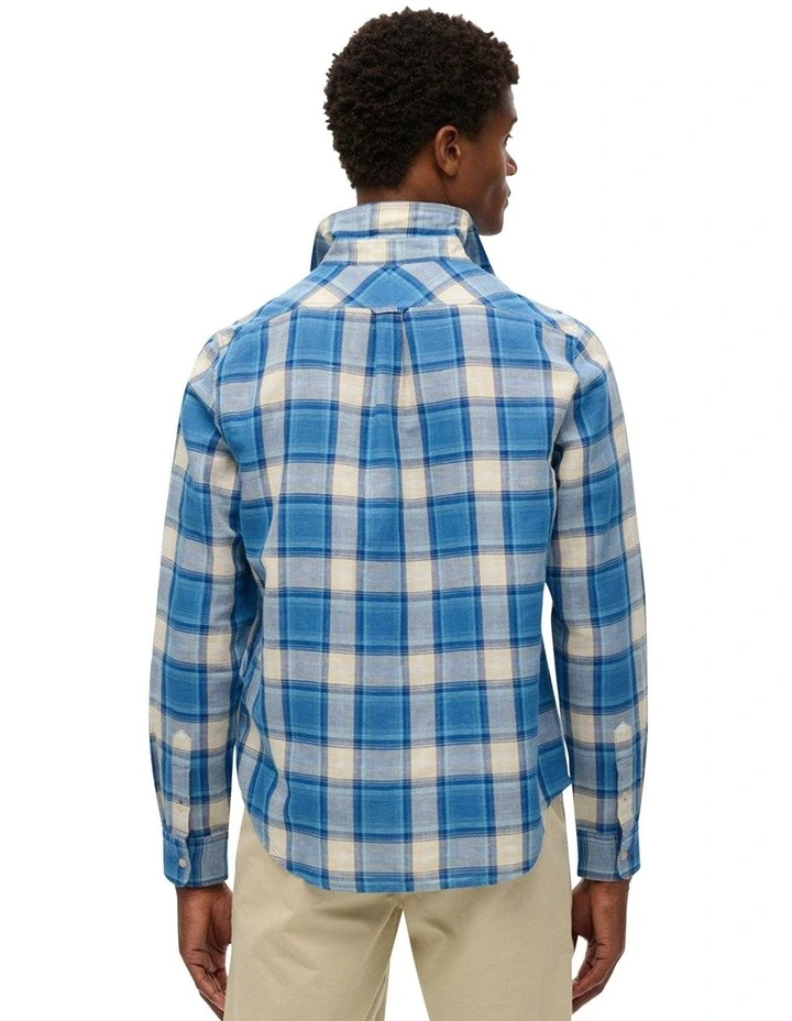 Merchant Linen Check Shirt in Blue image 2