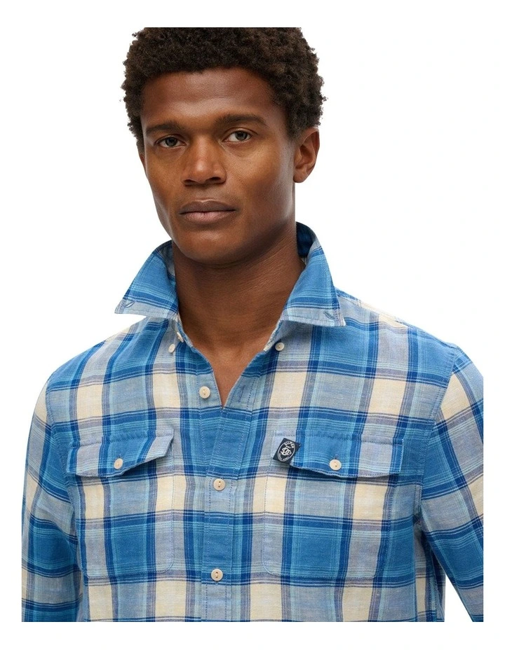Merchant Linen Check Shirt in Blue image 3