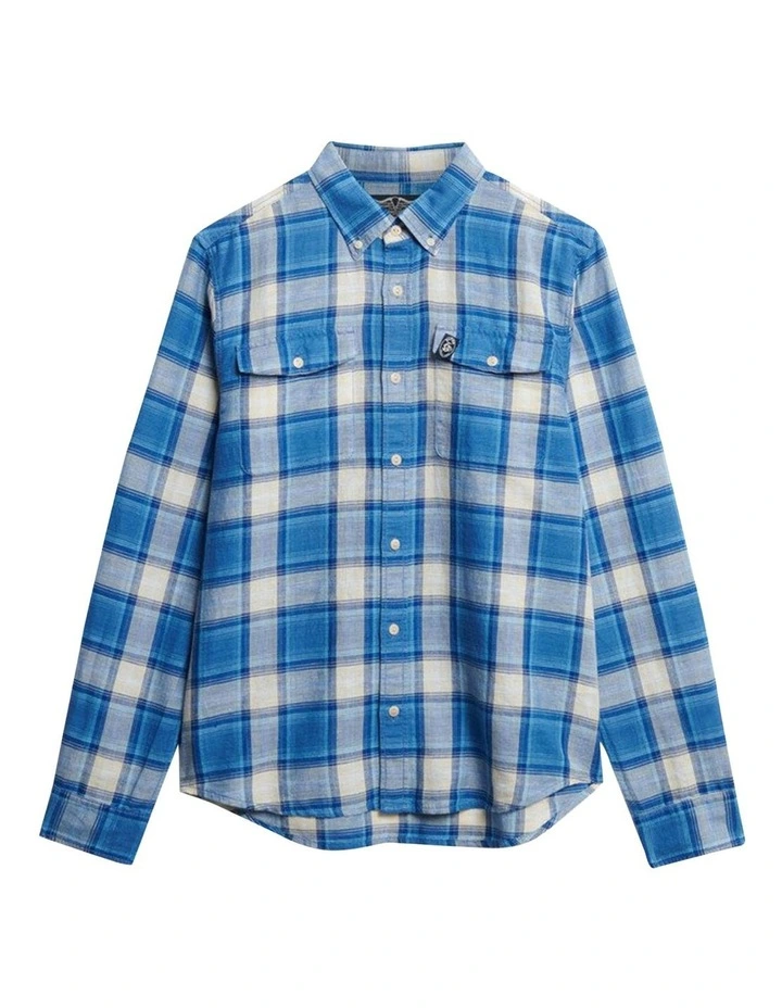 Merchant Linen Check Shirt in Blue image 5